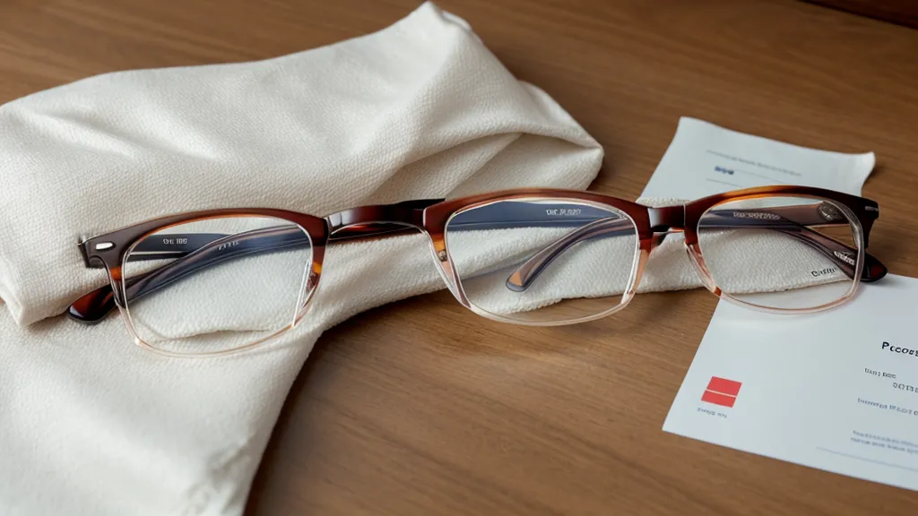 A warm eye compress mask and a pair of prescription glasses on a desk.