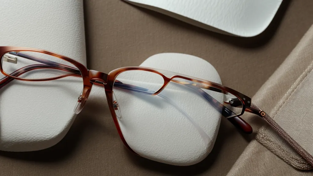 Yesglasses frames sitting on top of a yellow prescription card with a cleaning cloth.