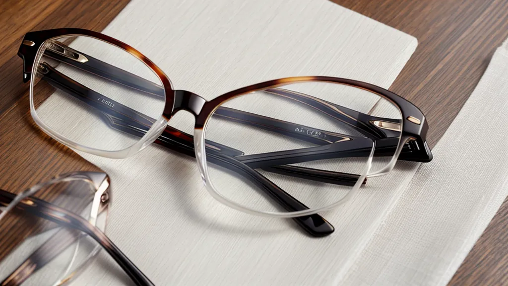 Close-up of the lens bevel and hinge of a refurbished pair of glasses