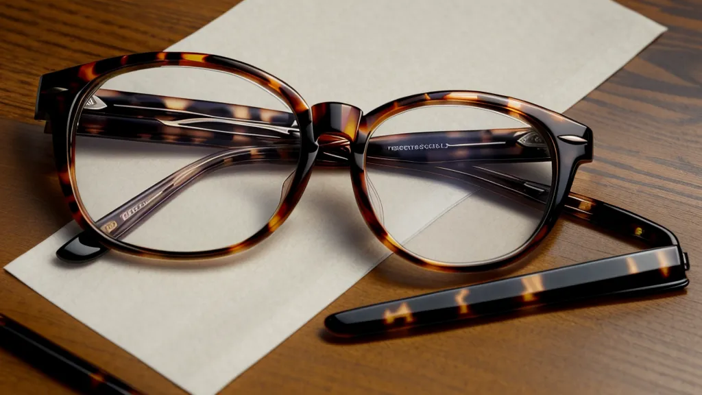 Optical millimeter ruler next to a pair of tortoiseshell prescription glasses.